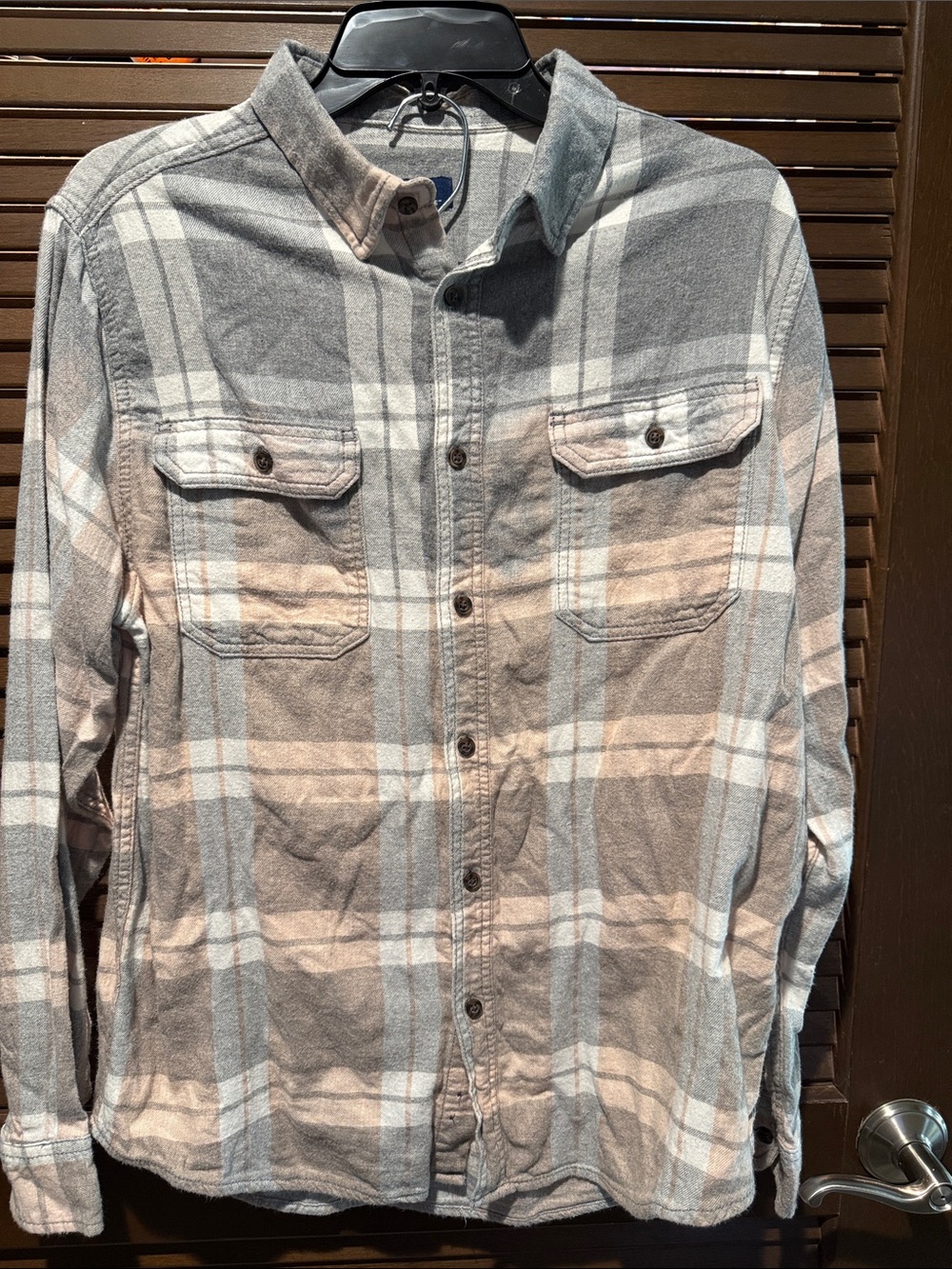 George Plaid flannel Shirt  in Gray and Cream Size L